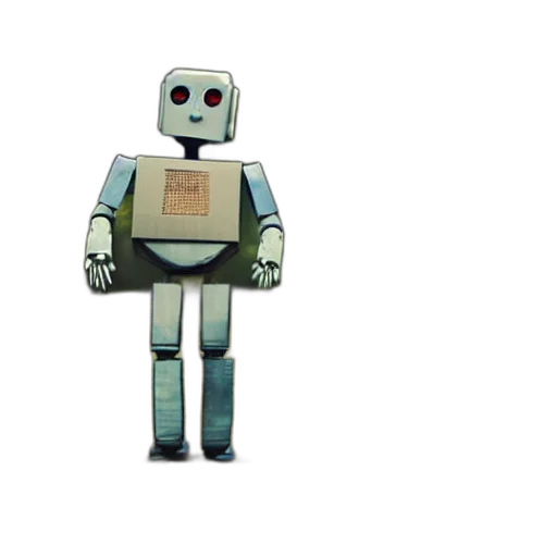 robot, staff, 3d render, pixel art transparent PNG cut-out
