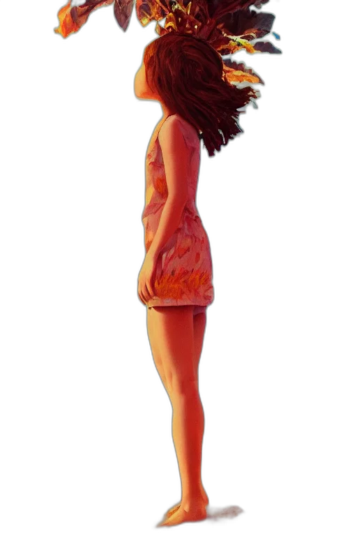 dress, hair, face, shoes, photorealistic, oil painting, concept art, 3d render transparent PNG cut-out