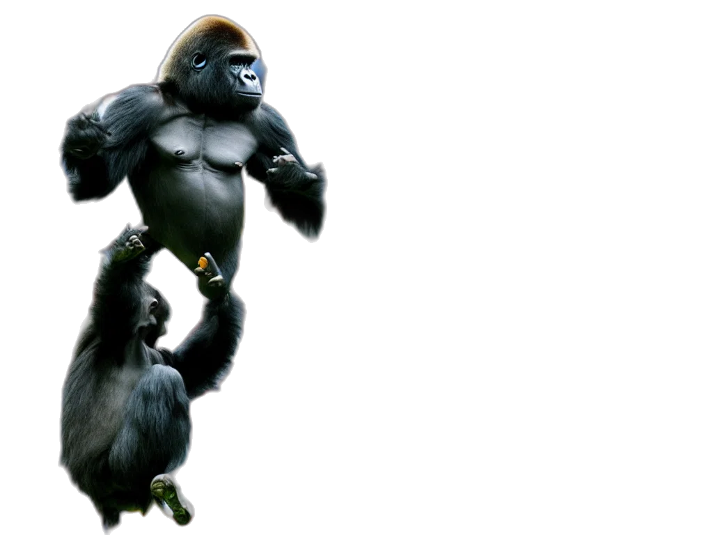animal, creature, concept art, 3d render, photorealistic, gorilla, jumping, head transparent PNG cut-out