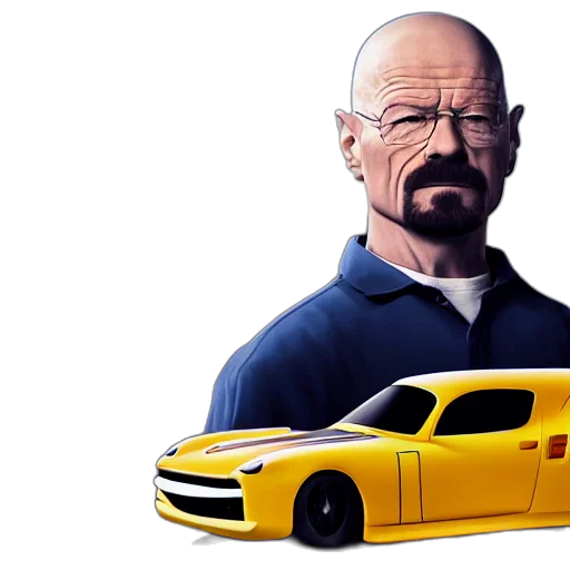 car, concept art, cartoon, photorealistic, comic book art, walter, white, luxury transparent PNG cut-out