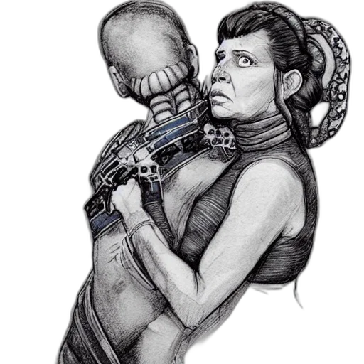 robot, face, cyberpunk, concept art, comic book art, pencil sketch, outer space, leia transparent PNG cut-out