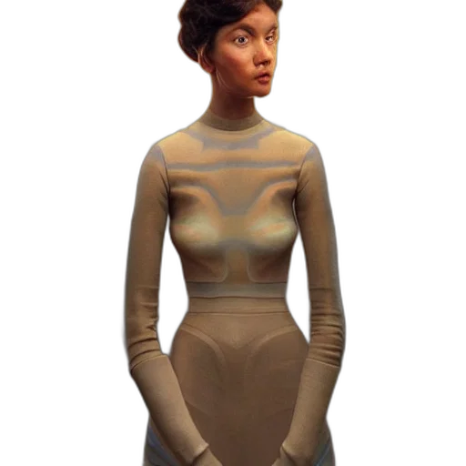 dress, jewelry, robot, concept art, 3d render, fantasy art, pixel art, earth tones transparent PNG cut-out