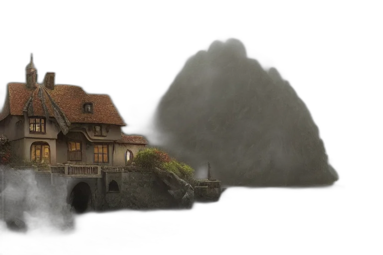 building, furniture, car, concept art, 3d render, fantasy art, photorealistic, fog transparent PNG cut-out