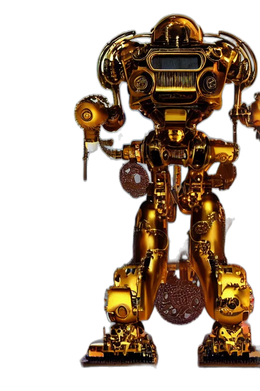 robot, weapon, staff, concept art, 3d render, golden, portrait, photo transparent PNG cut-out