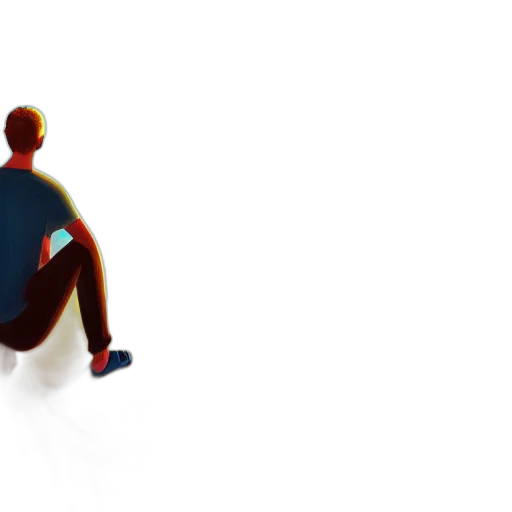 robot, 3d render, concept art, comic book art, pixel art, outer space, man, sitting transparent PNG cut-out