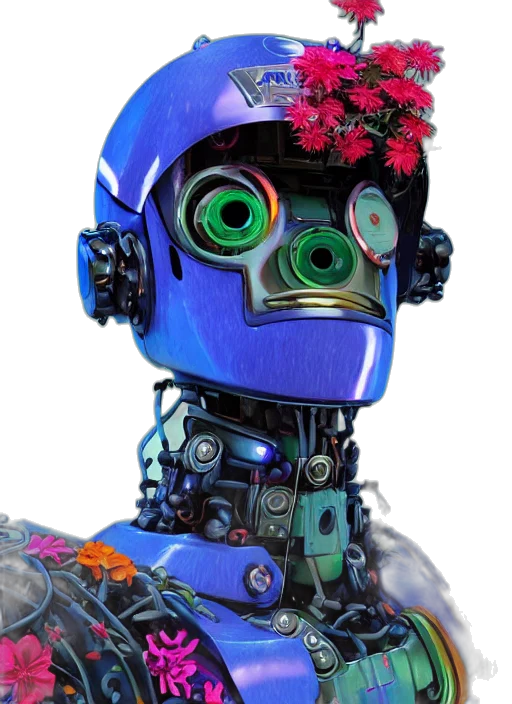 robot, face, mask, cyberpunk, concept art, 3d render, vaporwave, blue transparent PNG cut-out