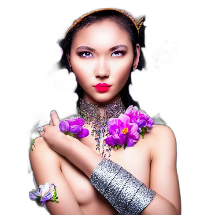 jewelry, crown, flower, face, photorealistic, fantasy art, 3d render, pixel art transparent PNG cut-out