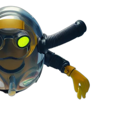 mask, robot, weapon, creature, 3d render, concept art, underwater, outer space transparent PNG cut-out