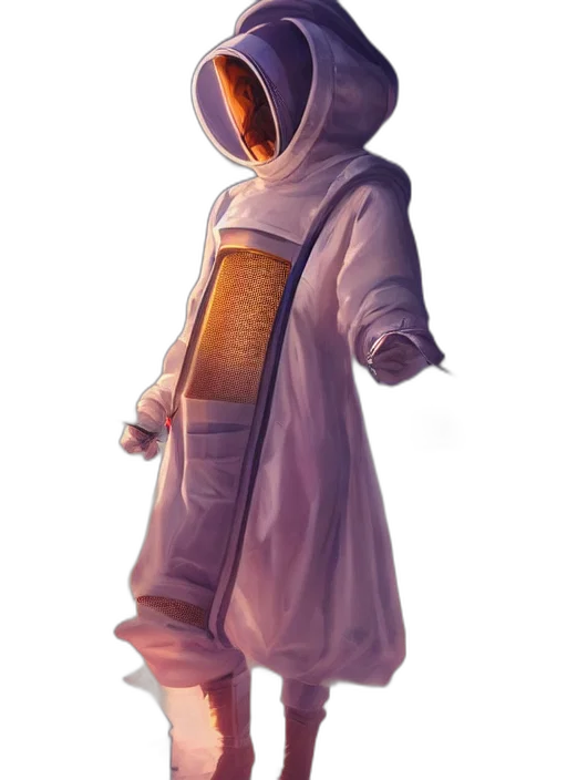 staff, robot, jacket, mask, concept art, fantasy art, 3d render, pixel art transparent PNG cut-out