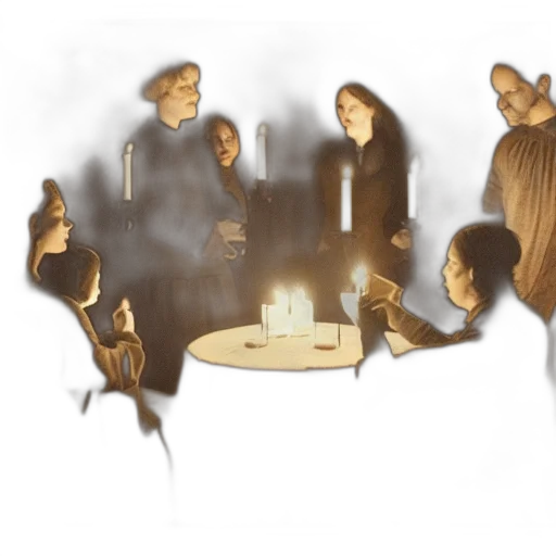 concept art, 3d render, fire, night, fog, snow, seance, dark transparent PNG cut-out