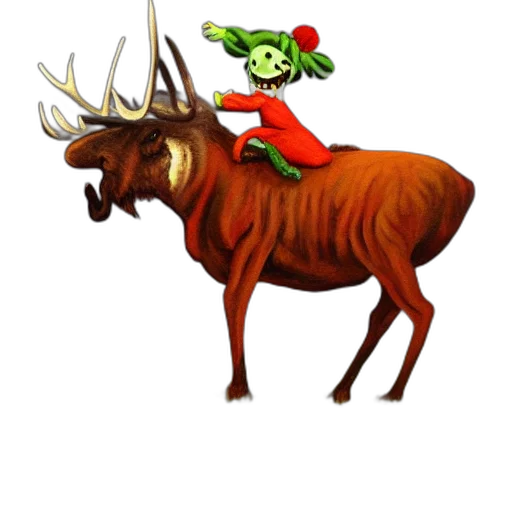 animal, concept art, painting, creepy, clown, riding, moose transparent PNG cut-out