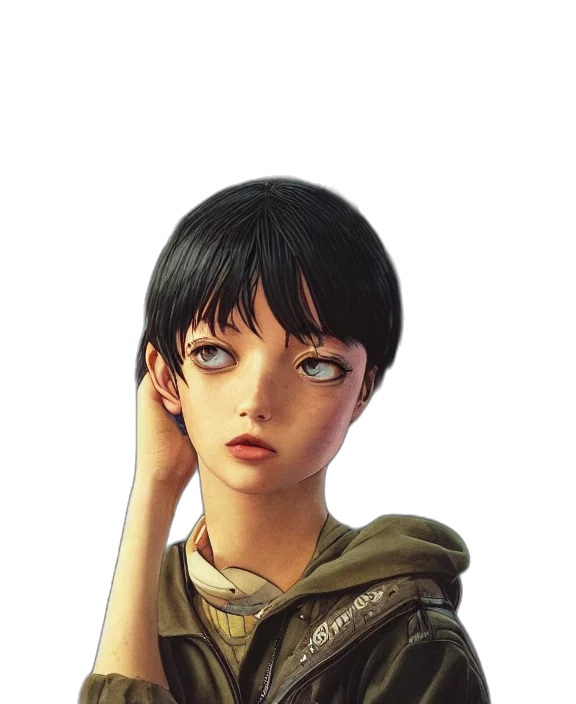 face, jacket, staff, robot transparent PNG cut-out