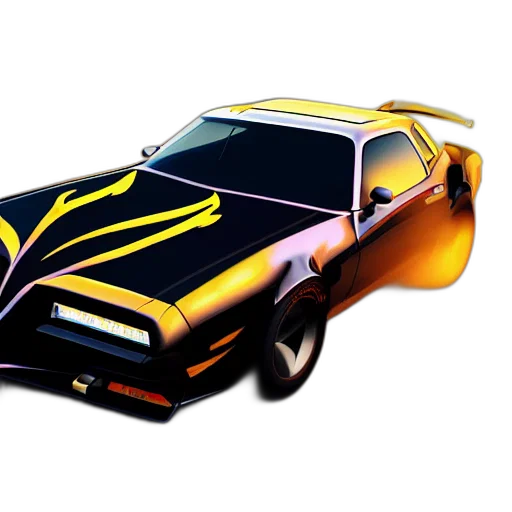 car, concept art, 3d render, photorealistic, comic book art, black, pontiac, firebird transparent PNG cut-out
