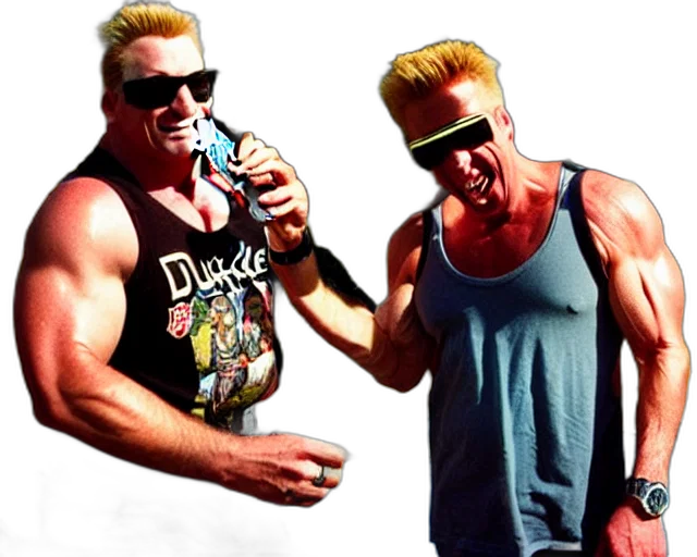 3d render, concept art, duke, nukem, both, wearing, tank, tops transparent PNG cut-out