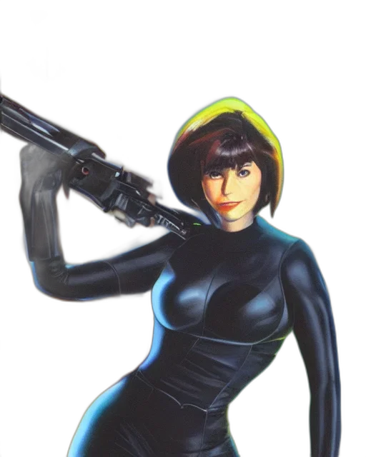 weapon, robot, jacket, staff, concept art, comic book art, 3d render, cyberpunk transparent PNG cut-out