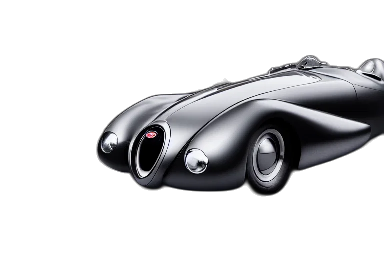car, photorealistic, 3d render, concept art, retro, futuristic, bugatti, type transparent PNG cut-out