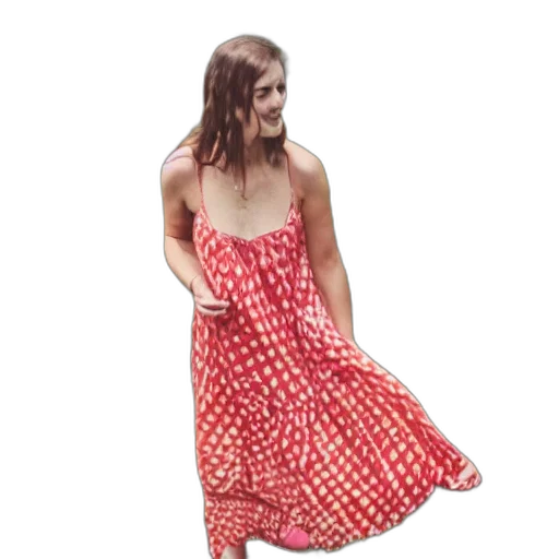 dress, umbrella, photorealistic, 3d render, red, cute, barefoot, woman transparent PNG cut-out
