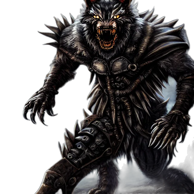 creature, animal, concept art, fantasy art, comic book art, photorealistic, armoured, werewolf transparent PNG cut-out