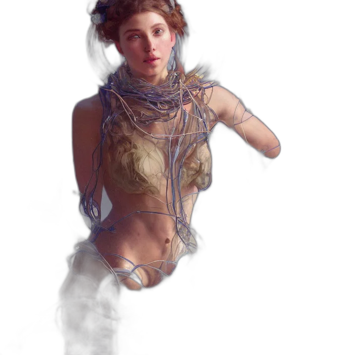 dress, jewelry, staff, crown, fantasy art, concept art, cyberpunk, photorealistic transparent PNG cut-out