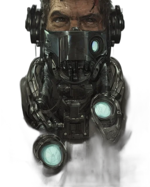 robot, mask, face, weapon, concept art, cyberpunk, comic book art, fantasy art transparent PNG cut-out