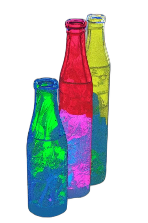 bottle, dress, jacket, umbrella, 3d render, vaporwave, neon, colorful transparent PNG cut-out