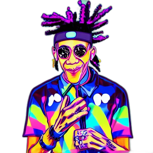 jacket, face, cartoon, pixel art, vaporwave, concept art, neon, colorful transparent PNG cut-out