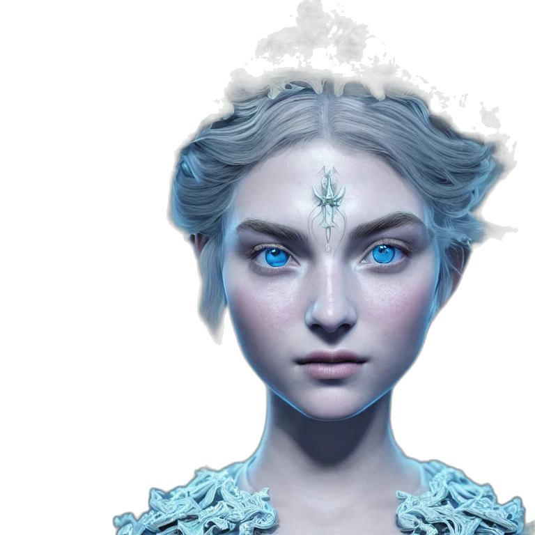 crown, face, jewelry, fantasy art, concept art, photorealistic, 3d render, blue transparent PNG cut-out