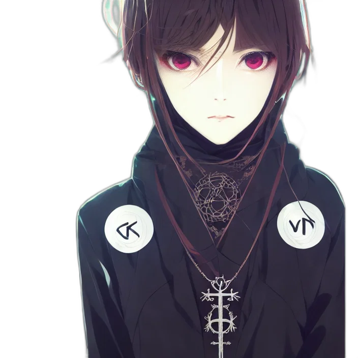 mask, jacket, face, staff, anime, fantasy art, watercolor, concept art transparent PNG cut-out