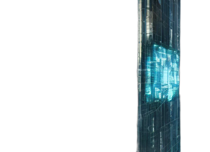 robot, building, jacket, weapon, cyberpunk, 3d render, concept art, vaporwave transparent PNG cut-out