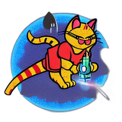 staff, vaporwave, pixel art, concept art, cartoon, laser, cat, rocket transparent PNG cut-out