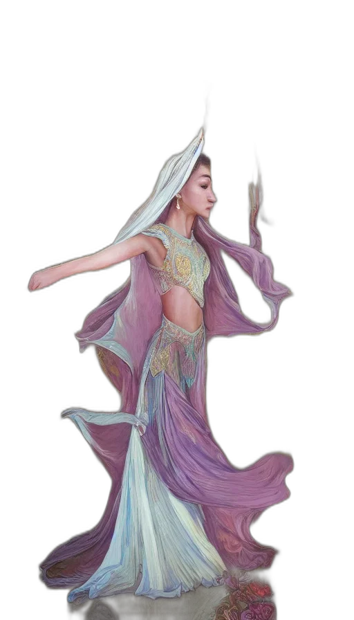 dress, staff, jewelry, fantasy art, concept art, watercolor, oil painting, underwater transparent PNG cut-out