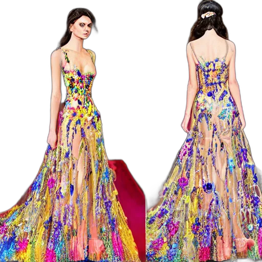 dress, photorealistic, concept art, fantasy art, colorful, royal, evening, hypersexual transparent PNG cut-out