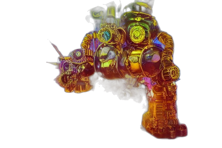 robot, weapon, jewelry, crown, concept art, fantasy art, 3d render, pixel art transparent PNG cut-out
