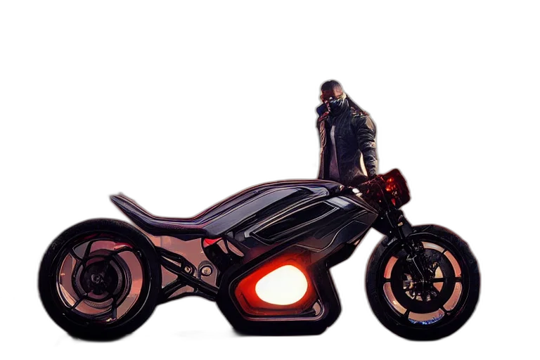 car, weapon, robot, concept art, 3d render, cyberpunk, comic book art, motorcycle transparent PNG cut-out