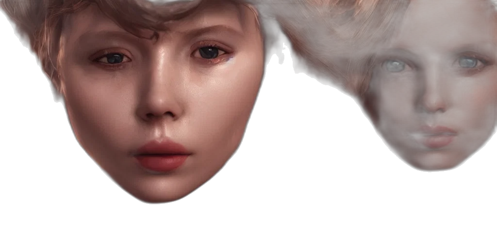 face, hair, mask, creature, photorealistic, fantasy art, concept art, 3d render transparent PNG cut-out
