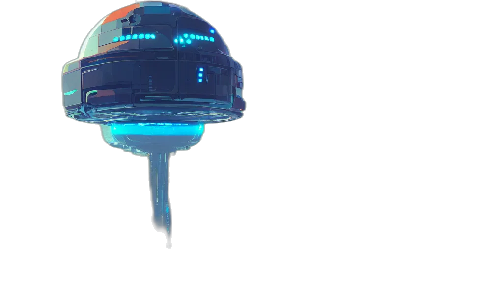 hat, robot, bottle, umbrella, 3d render, vaporwave, concept art, outer space transparent PNG cut-out