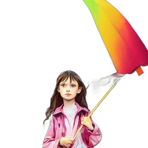 umbrella, staff, jacket, dress, photorealistic, 3d render, concept art, vaporwave transparent PNG cut-out