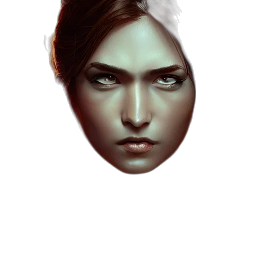 face, mask, crown, hair, photorealistic, concept art, fantasy art, comic book art transparent PNG cut-out