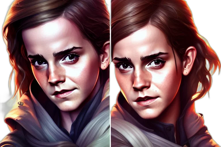face, fantasy art, concept art, photorealistic, comic book art, emma, watson, inside transparent PNG cut-out