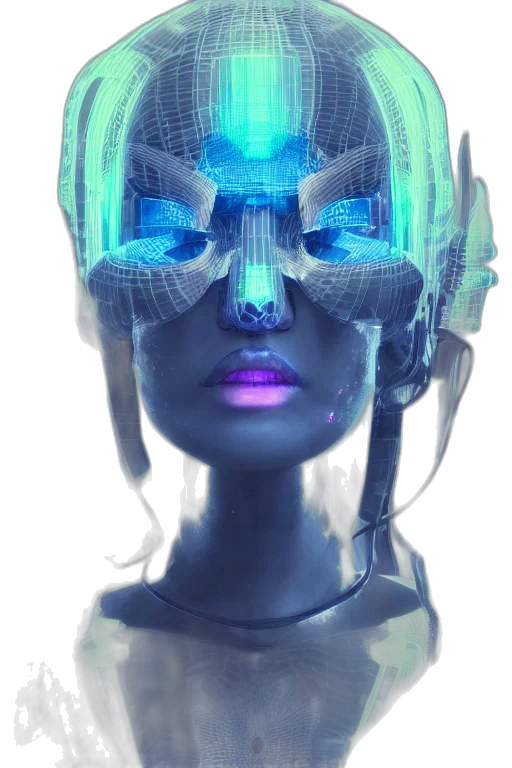 robot, mask, face, creature, cyberpunk, concept art, 3d render, vaporwave transparent PNG cut-out