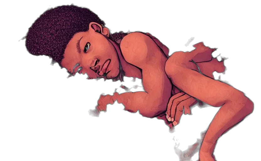 comic book art, watercolor, concept art, cartoon, earth tones, african, boy, lying transparent PNG cut-out