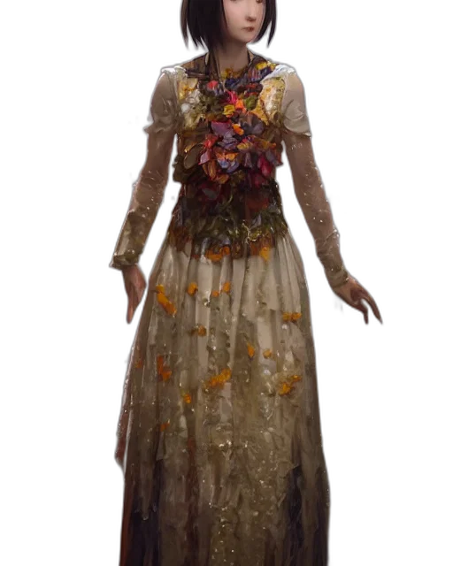 dress, jewelry, staff, concept art transparent PNG cut-out