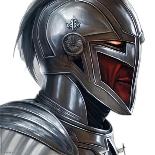 mask, robot, face, sword, concept art, comic book art, fantasy art, photorealistic transparent PNG cut-out