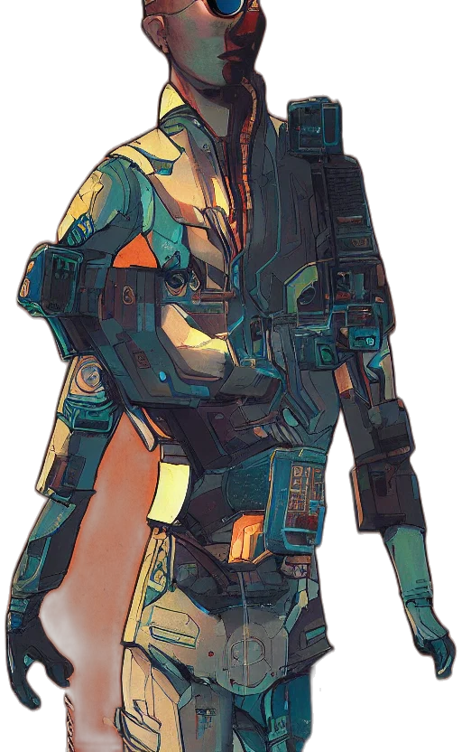 jacket, robot, weapon, face transparent PNG cut-out