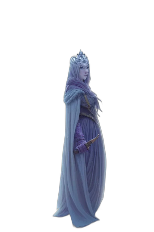 crown, staff, dress, concept art, fantasy art, 3d render, pixel art, blue transparent PNG cut-out