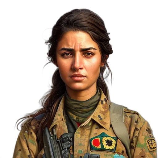 face, staff, jacket, weapon, photorealistic, oil painting, concept art, pixel art transparent PNG cut-out