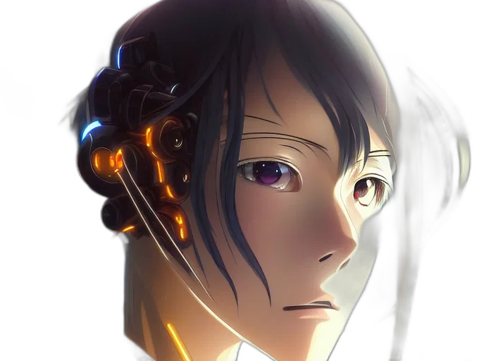 robot, face, mask, crown, cyberpunk, concept art, anime, photorealistic transparent PNG cut-out