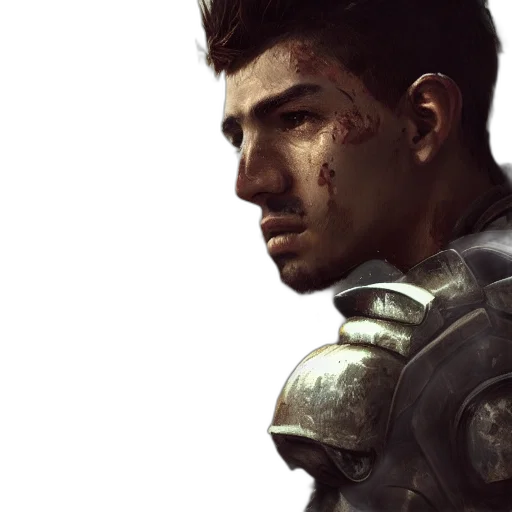face, weapon, concept art, photorealistic transparent PNG cut-out