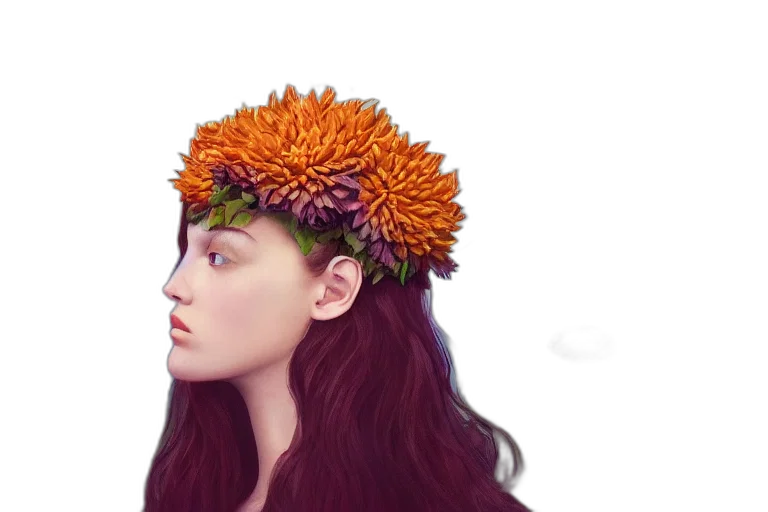 crown, hair, hat, flower, photorealistic, fantasy art, 3d render, concept art transparent PNG cut-out