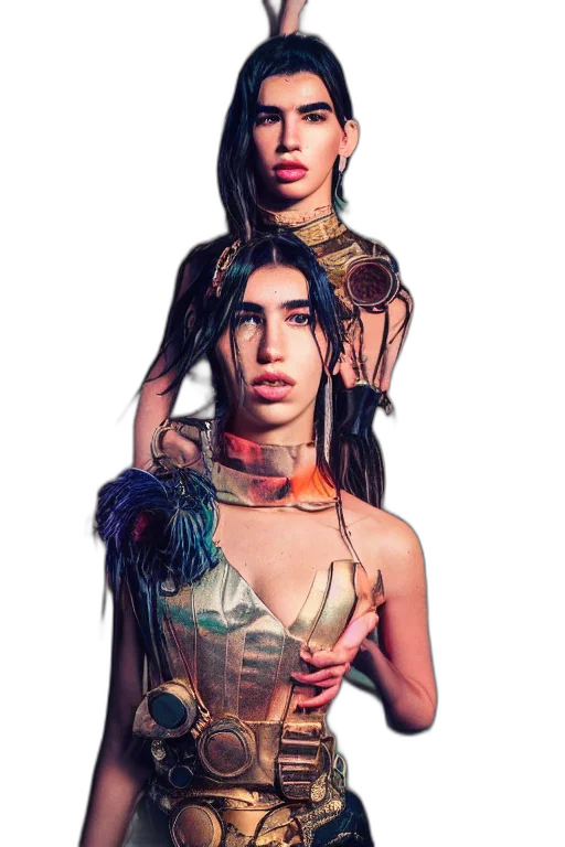 dress, jewelry, hair, cyberpunk, concept art, photorealistic, fantasy art, neon transparent PNG cut-out